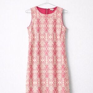 Daniel Cremieux Pink and Cream Sleeveless Patterned Shift Dress